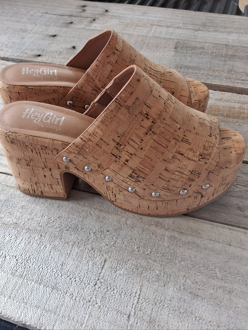 Hey Girl by Corkys Cork Platform Studded Mule Clogs